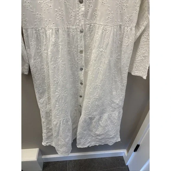 Laura Bianchi Italy Eyelet Midi Dress White Cotton Tiered Cottagecore Lined Sz S - Picture 9 of 16